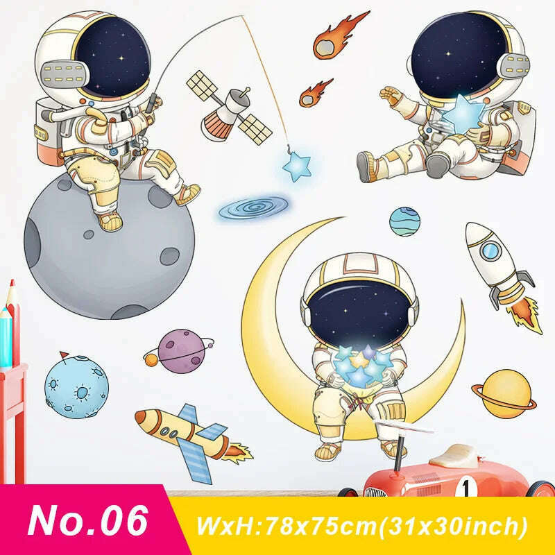 KIMLUD, Astronaut Wall Stickers for Kids rooms Kindergarten Wall Decor Vinyl Remvable PVC Wall Decals Art Tiles Murals Home Decoration, No.06 / Large, KIMLUD APPAREL - Womens Clothes