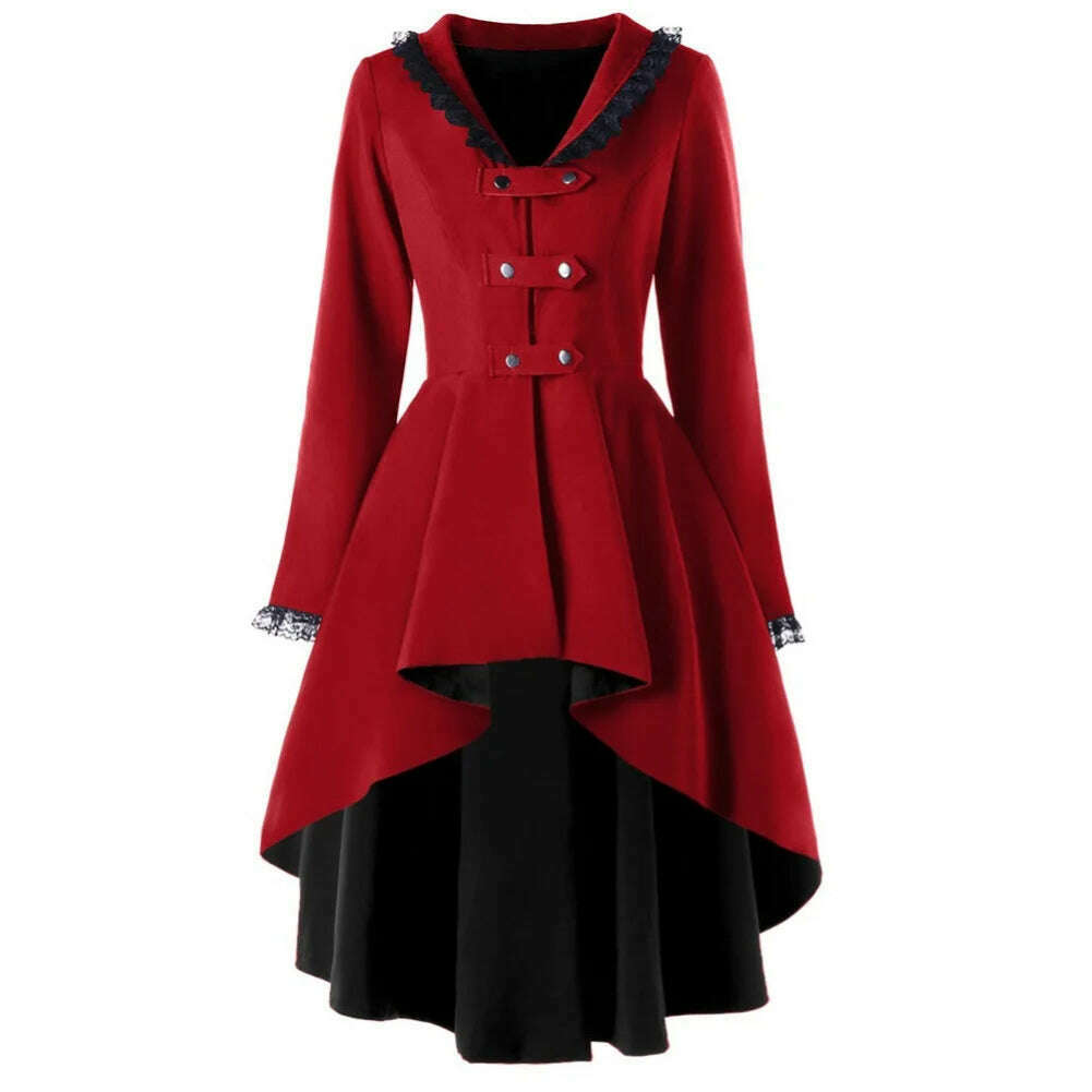Asymmetrical Lace Patchwork Bandage Trench Gothic Vintage Mid-long Coat Women Black Belt Cloak Windbreaker Female Abrigos Brazil - KIMLUD