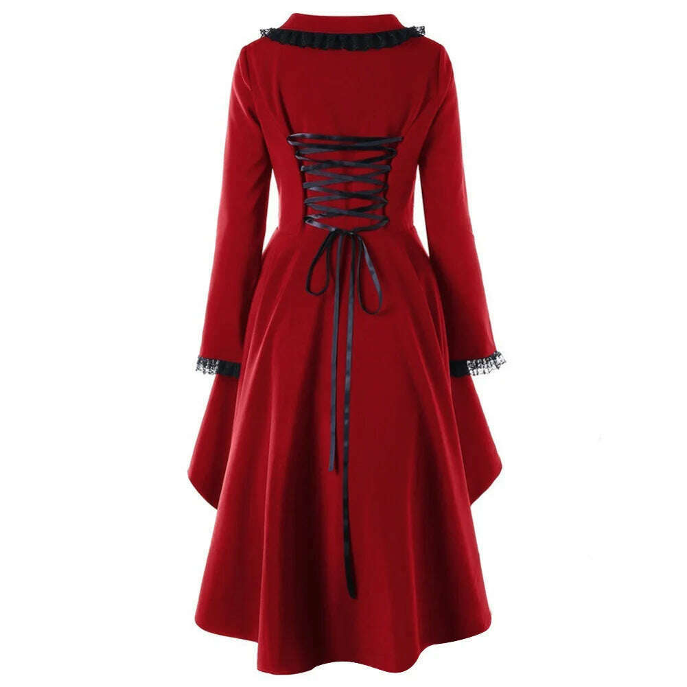 Asymmetrical Lace Patchwork Bandage Trench Gothic Vintage Mid-long Coat Women Black Belt Cloak Windbreaker Female Abrigos Brazil - KIMLUD