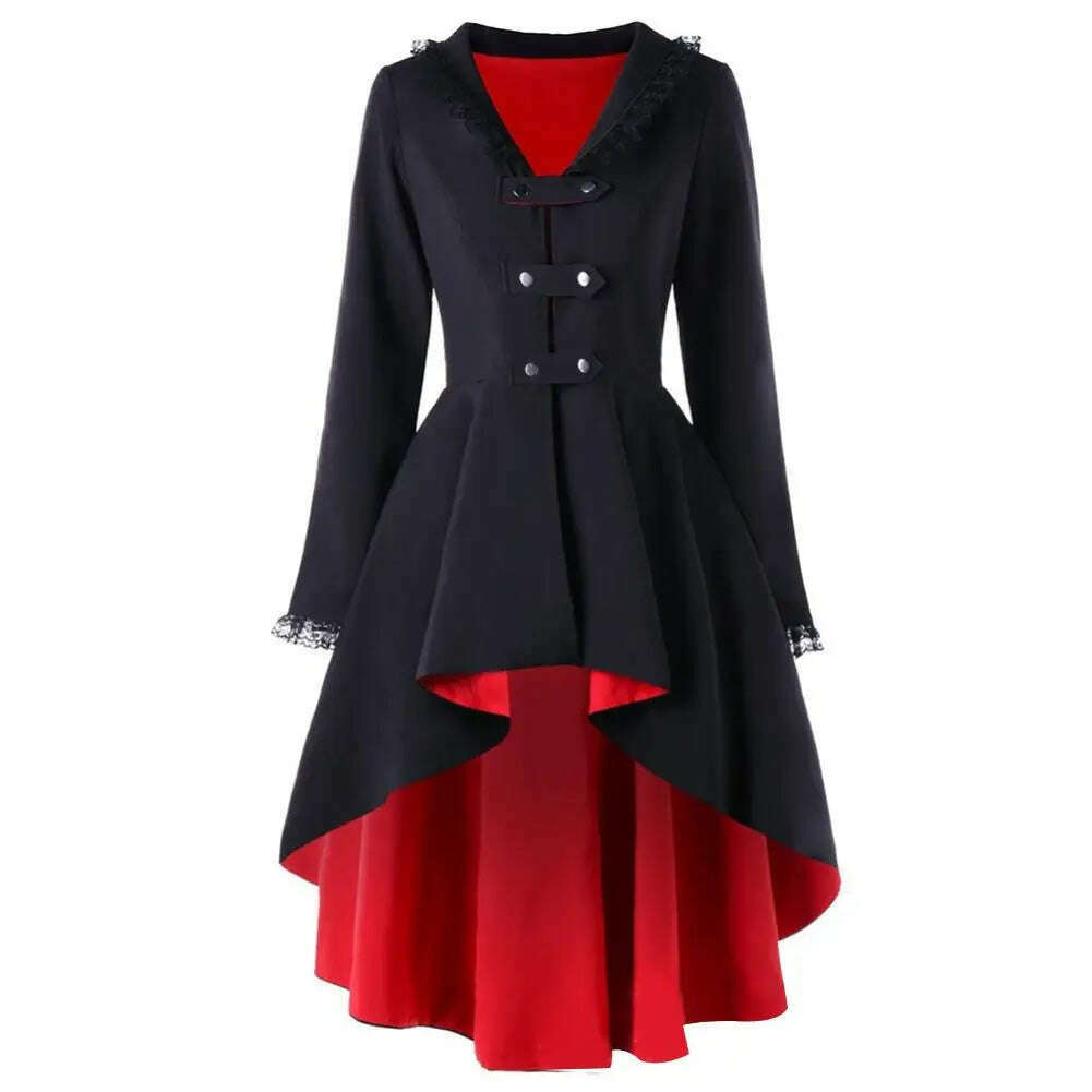 Asymmetrical Lace Patchwork Bandage Trench Gothic Vintage Mid-long Coat Women Black Belt Cloak Windbreaker Female Abrigos Brazil - KIMLUD