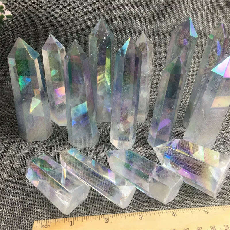 KIMLUD, Aura Angel clear crystal stones wand point tower for healing quartz stone gift, 3pcs / 60-90mm, KIMLUD APPAREL - Womens Clothes