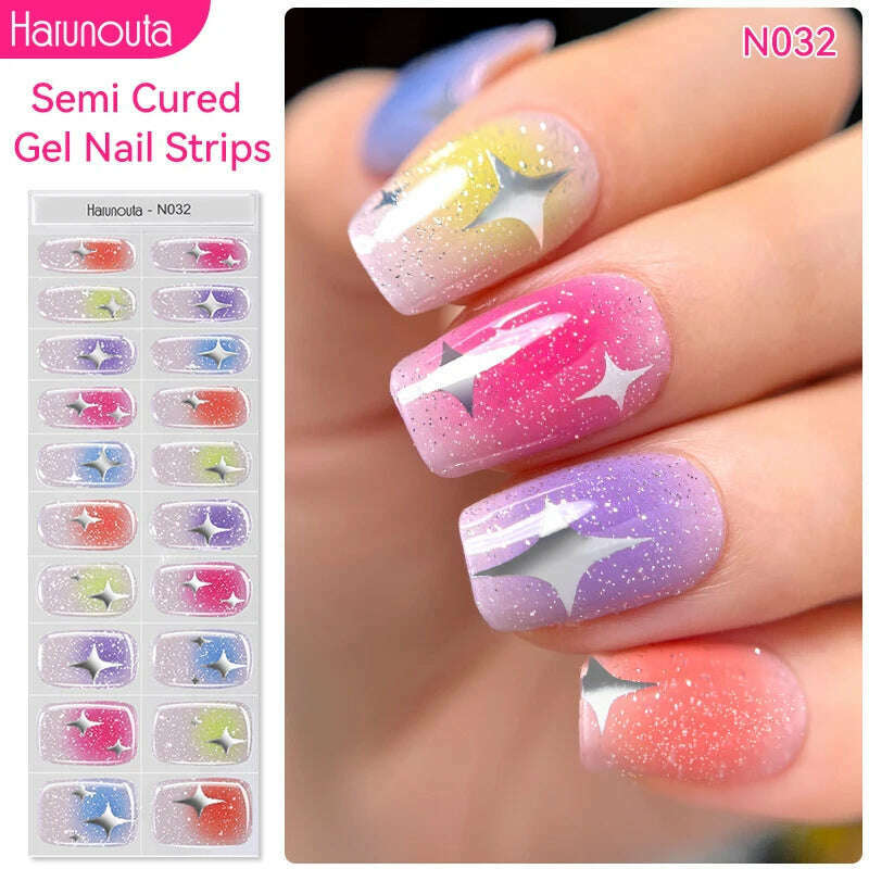 KIMLUD, Auroras Semi-Cured Gel Nail Wraps Stickers Strips Sparking Aurora UV Full Cover LED Gel Semi Cured Nail Sliders For Nails, N032, KIMLUD Womens Clothes