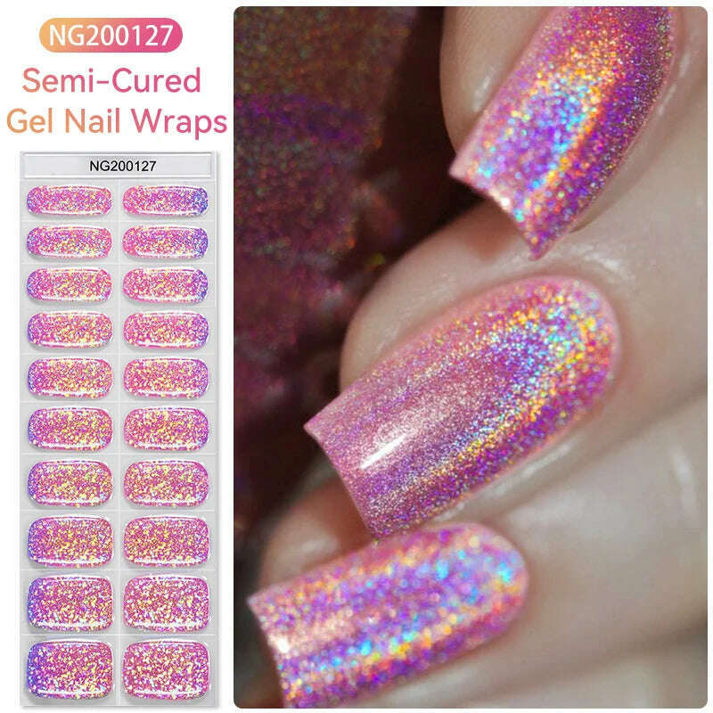 KIMLUD, Auroras Semi-Cured Gel Nail Wraps Stickers Strips Sparking Aurora UV Full Cover LED Gel Semi Cured Nail Sliders For Nails, 200127, KIMLUD Womens Clothes