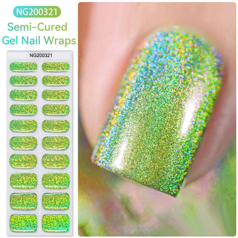 KIMLUD, Auroras Semi-Cured Gel Nail Wraps Stickers Strips Sparking Aurora UV Full Cover LED Gel Semi Cured Nail Sliders For Nails, 200321, KIMLUD Womens Clothes