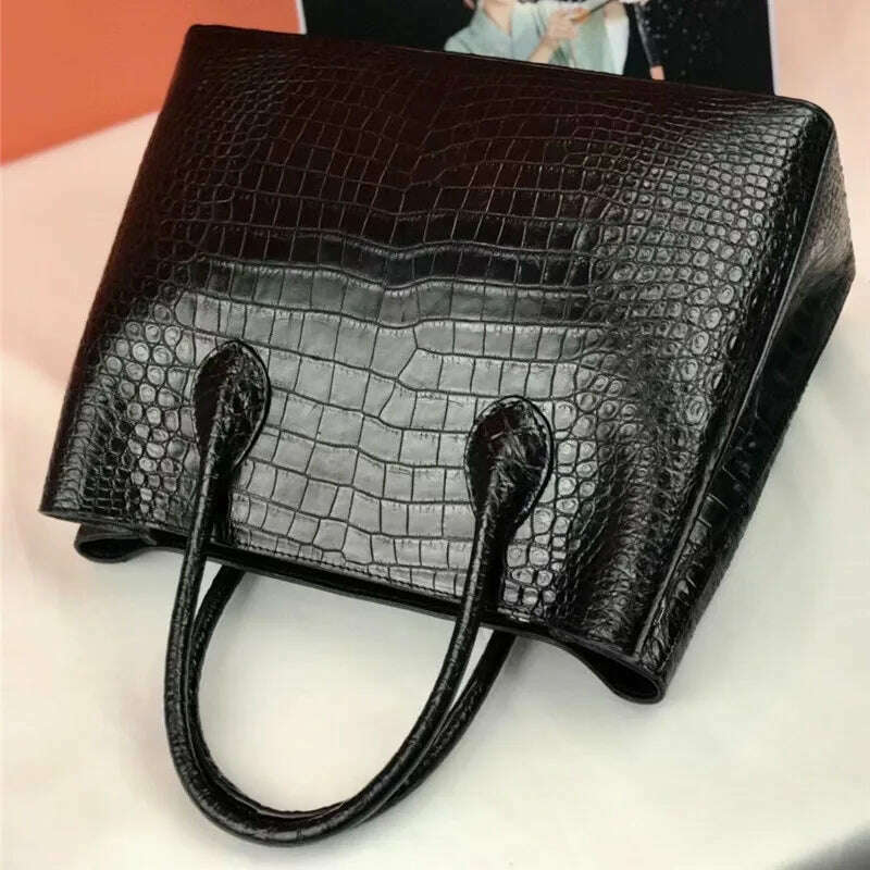 KIMLUD, Authentic Crocodile Belly Skin Women's Black Handbag Genuine Exotic Alligator Leather Female Totes Purse Lady Large Shoulder Bag, KIMLUD Womens Clothes