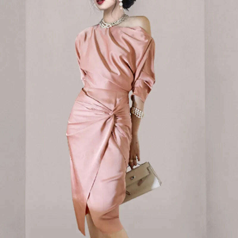 KIMLUD, Autumn 2024 New Style Socialite Temperament Fashion Bat Sleeve Women's Dresses Elegant Slim Female Solid Sheath Pencil Dresses, KIMLUD Womens Clothes