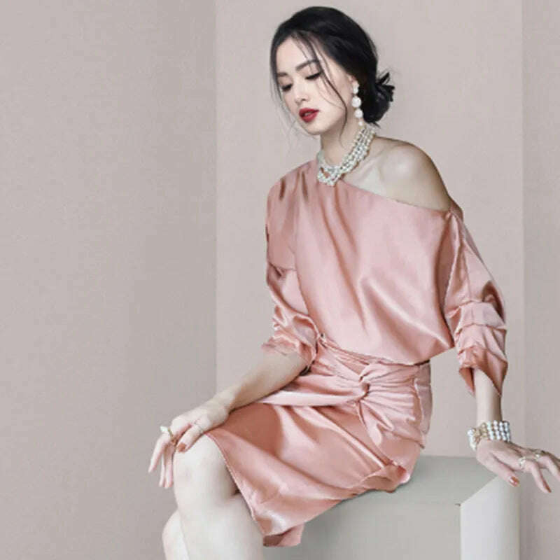 KIMLUD, Autumn 2024 New Style Socialite Temperament Fashion Bat Sleeve Women's Dresses Elegant Slim Female Solid Sheath Pencil Dresses, KIMLUD Womens Clothes