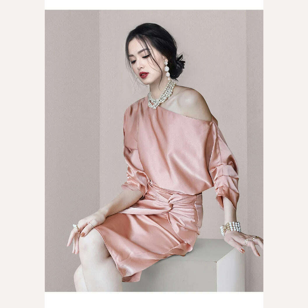 KIMLUD, Autumn 2024 New Style Socialite Temperament Fashion Bat Sleeve Women's Dresses Elegant Slim Female Solid Sheath Pencil Dresses, KIMLUD Womens Clothes