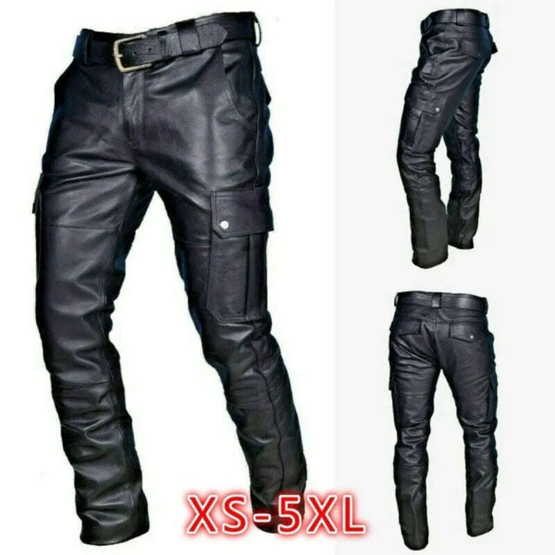 KIMLUD, Autumn Black Leather Pants for Men Pu Casual Slim Fit Skinny Pants Motorcycle Leather Pants Punk Male Riding Straight Trousers, KIMLUD Women's Clothes