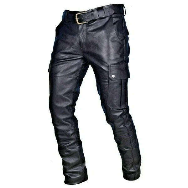 KIMLUD, Autumn Black Leather Pants for Men Pu Casual Slim Fit Skinny Pants Motorcycle Leather Pants Punk Male Riding Straight Trousers, S / Black / Pack of 1, KIMLUD Women's Clothes