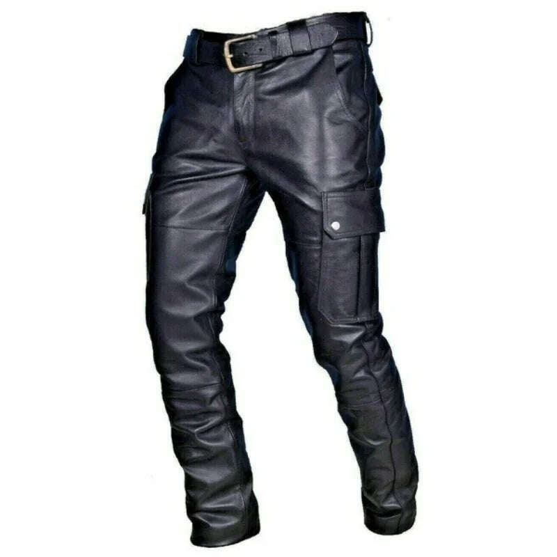 KIMLUD, Autumn Black Leather Pants for Men Pu Casual Slim Fit Skinny Pants Motorcycle Leather Pants Punk Male Riding Straight Trousers, KIMLUD Womens Clothes