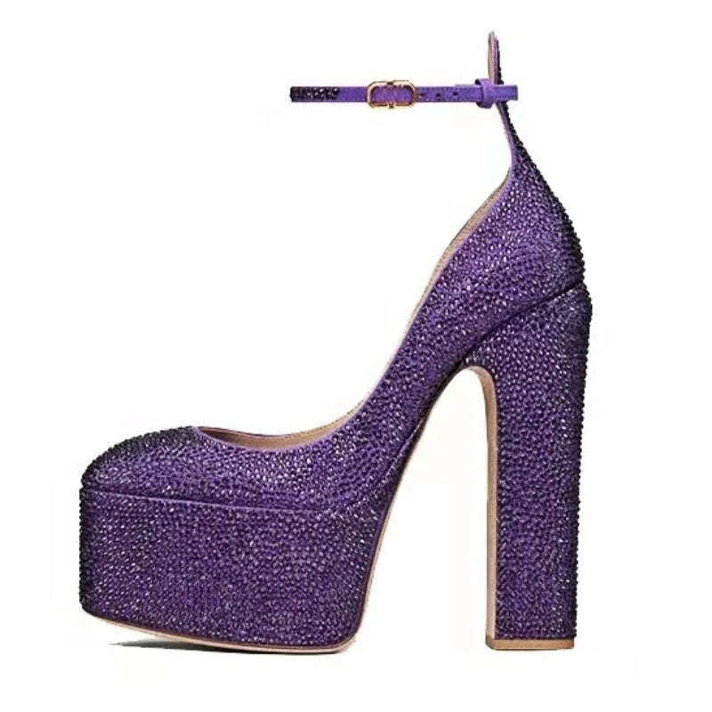 KIMLUD, Autumn Brand New Fashion Rhinestone Pumps for Woman Elegant Peep Toe Patent Platform Sandals Party Classics Big Size Shoes 43, Purple  1 / 39, KIMLUD Womens Clothes