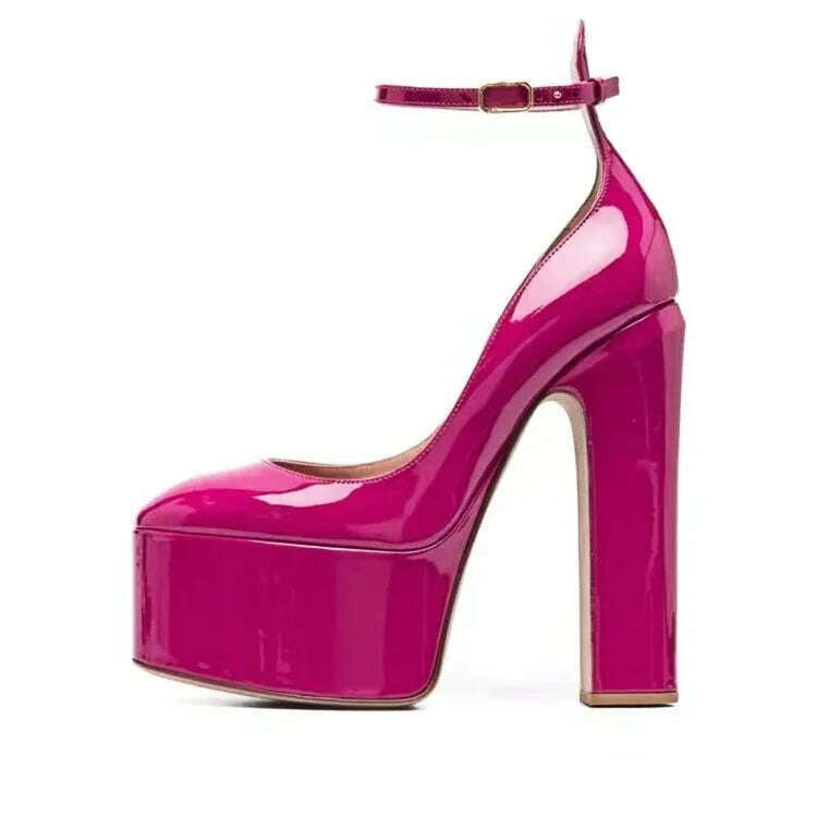 KIMLUD, Autumn Brand New Fashion Rhinestone Pumps for Woman Elegant Peep Toe Patent Platform Sandals Party Classics Big Size Shoes 43, rose red / 35, KIMLUD Women's Clothes