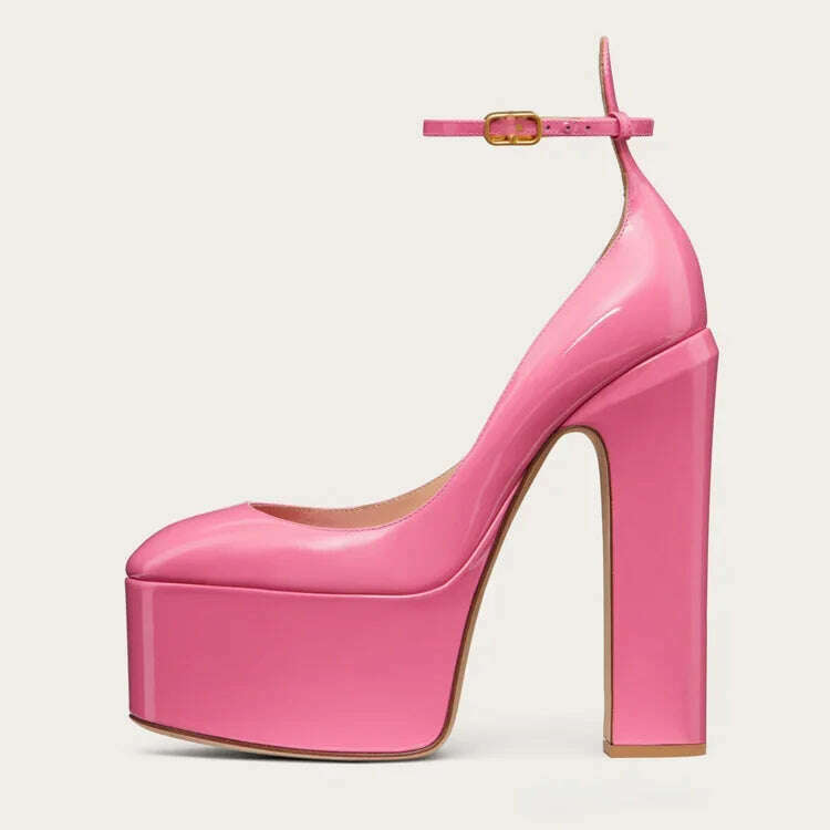 KIMLUD, Autumn Brand New Fashion Rhinestone Pumps for Woman Elegant Peep Toe Patent Platform Sandals Party Classics Big Size Shoes 43, Pink / 35, KIMLUD Women's Clothes