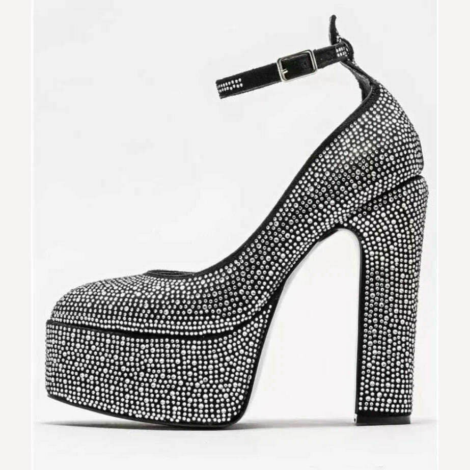 KIMLUD, Autumn Brand New Fashion Rhinestone Pumps for Woman Elegant Peep Toe Patent Platform Sandals Party Classics Big Size Shoes 43, black  1 / 35, KIMLUD Women's Clothes