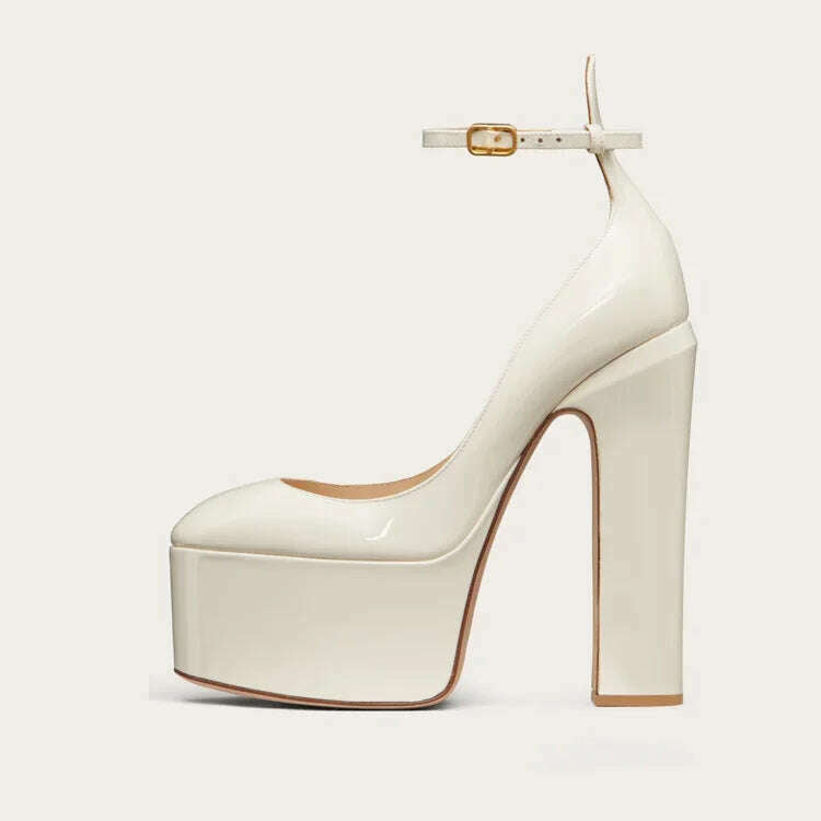 KIMLUD, Autumn Brand New Fashion Rhinestone Pumps for Woman Elegant Peep Toe Patent Platform Sandals Party Classics Big Size Shoes 43, KIMLUD Women's Clothes
