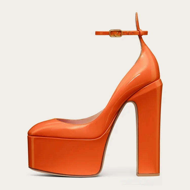 KIMLUD, Autumn Brand New Fashion Rhinestone Pumps for Woman Elegant Peep Toe Patent Platform Sandals Party Classics Big Size Shoes 43, orange / 35, KIMLUD Women's Clothes