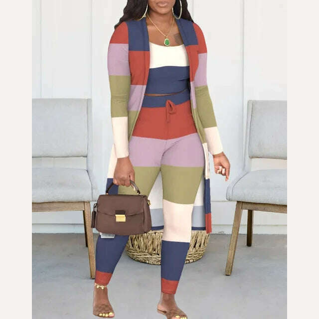 KIMLUD, Autumn Fashion Printing Three Piece Set Women Casual Tank Top Cardigan Pants Three Piece Set Women, Style3 / S, KIMLUD Womens Clothes