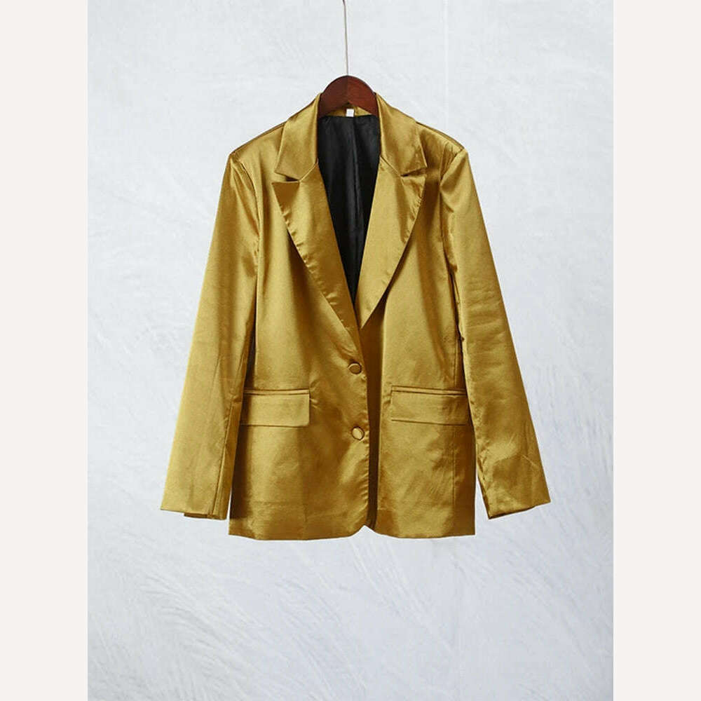 Autumn Gold Color Blazer Jacket For Women Fashion Loose V Neck Long Sleeve Coat 2023 Elegant Lady Chic Party Streetwear New, Golden / XS, KIMLUD Women's Clothes
