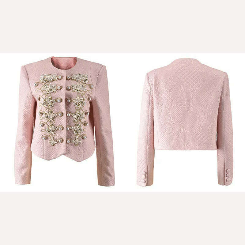 KIMLUD, Autumn Luxury Clothes Women 2023 Vintage Elegant Pink Beading Jacket and Skirt 2 Piece Sets Outfit Conjunto Deportivo Mujer, jacket / S, KIMLUD Womens Clothes