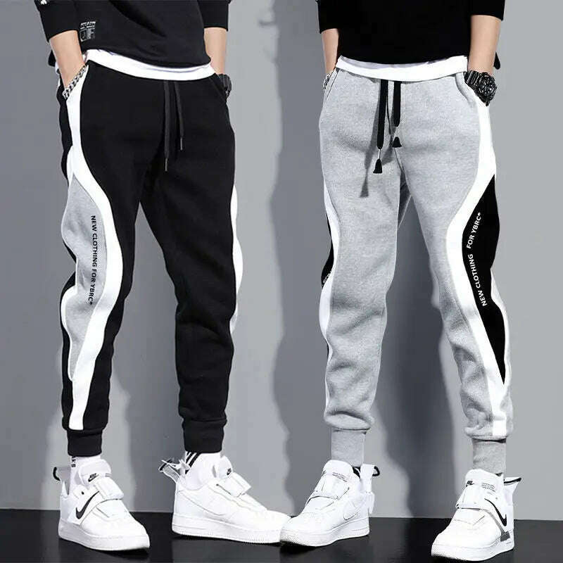 Autumn Men's Wide Loose Casual Pants Mens Patchwork Nine-point Sports Elastic Rope Breathable Tie-foot Trousers - KIMLUD