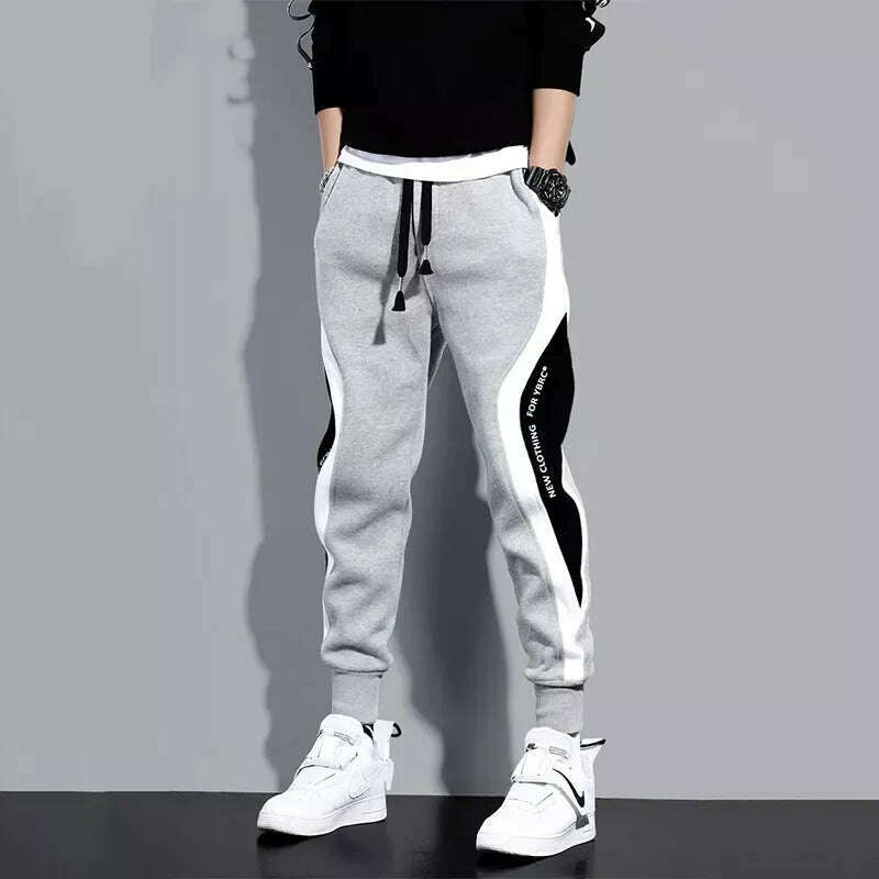 Autumn Men's Wide Loose Casual Pants Mens Patchwork Nine-point Sports Elastic Rope Breathable Tie-foot Trousers - KIMLUD