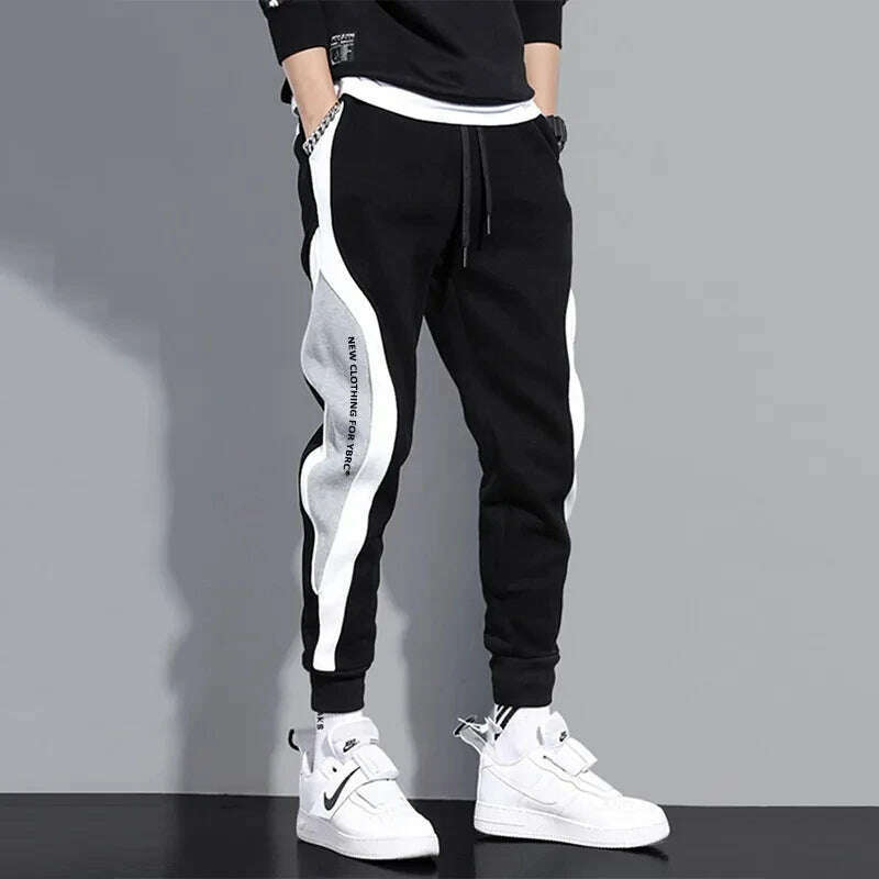 Autumn Men's Wide Loose Casual Pants Mens Patchwork Nine-point Sports Elastic Rope Breathable Tie-foot Trousers - KIMLUD