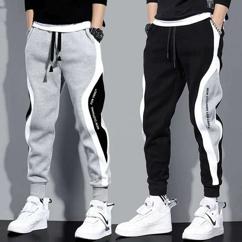 Autumn Men's Wide Loose Casual Pants Mens Patchwork Nine-point Sports Elastic Rope Breathable Tie-foot Trousers - KIMLUD