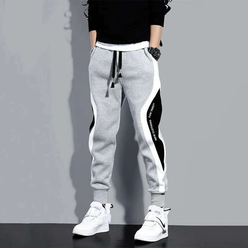 Autumn Men's Wide Loose Casual Pants Mens Patchwork Nine-point Sports Elastic Rope Breathable Tie-foot Trousers - KIMLUD