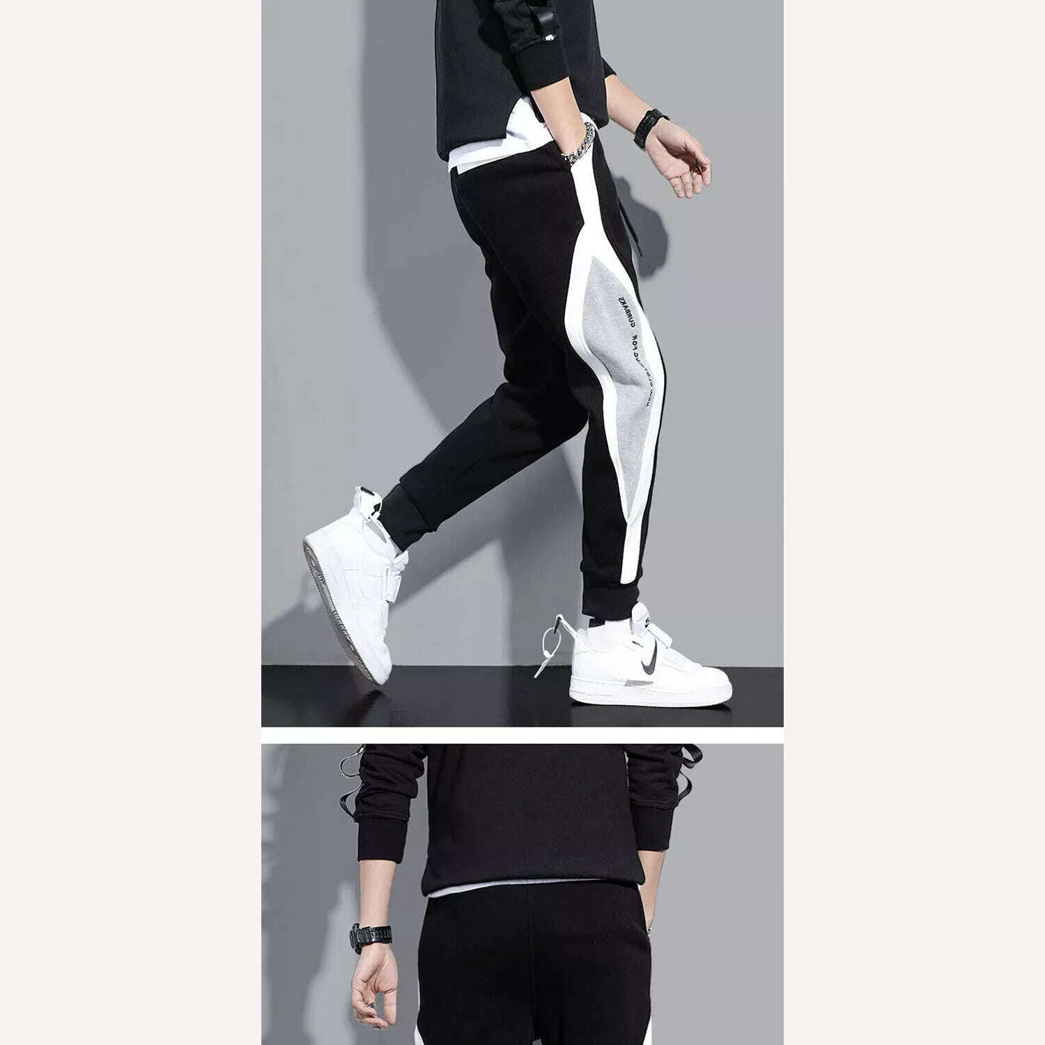 Autumn Men's Wide Loose Casual Pants Mens Patchwork Nine-point Sports Elastic Rope Breathable Tie-foot Trousers - KIMLUD