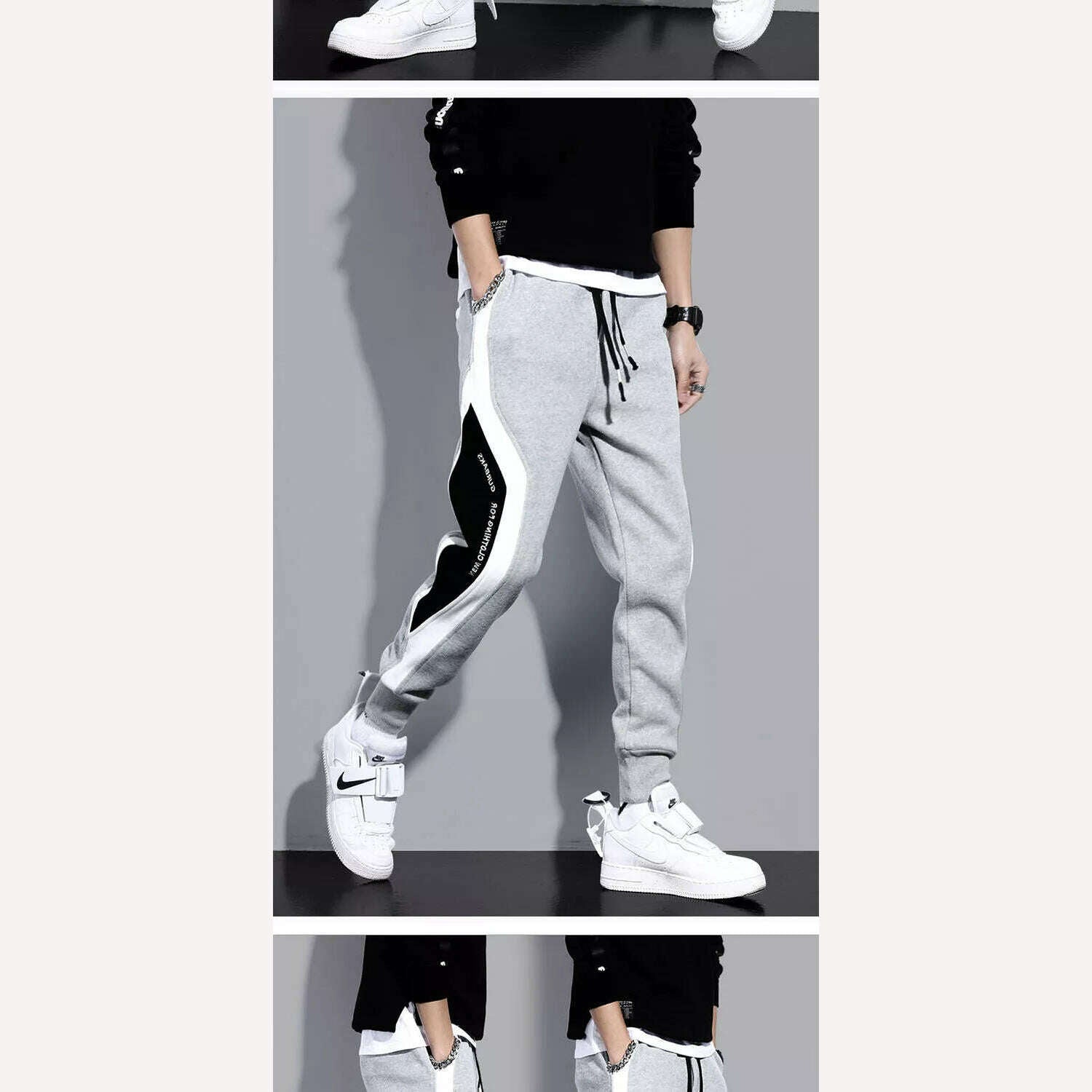 Autumn Men's Wide Loose Casual Pants Mens Patchwork Nine-point Sports Elastic Rope Breathable Tie-foot Trousers - KIMLUD