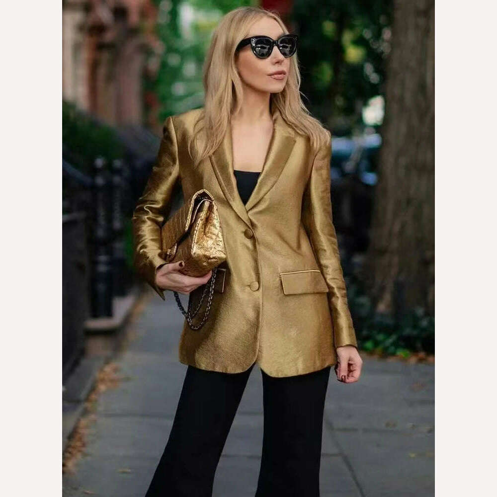 KIMLUD, Autumn Straight Blazer for Women Fashion Glitter Luxury Blazer Woman Long Sleeve Office Women's Blazers New in Outerwears, KIMLUD Women's Clothes