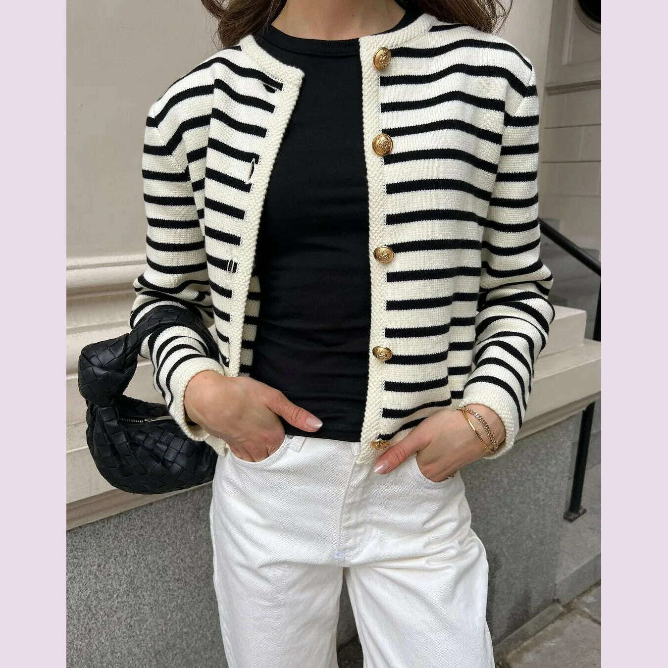 KIMLUD, Autumn Striped Single Breasted Knit Tops Shorts Women Sets Elegant Cardigan Sweater Two Piece Sets Womens Outifits Streetwear, knitted top Only / S, KIMLUD APPAREL - Womens Clothes