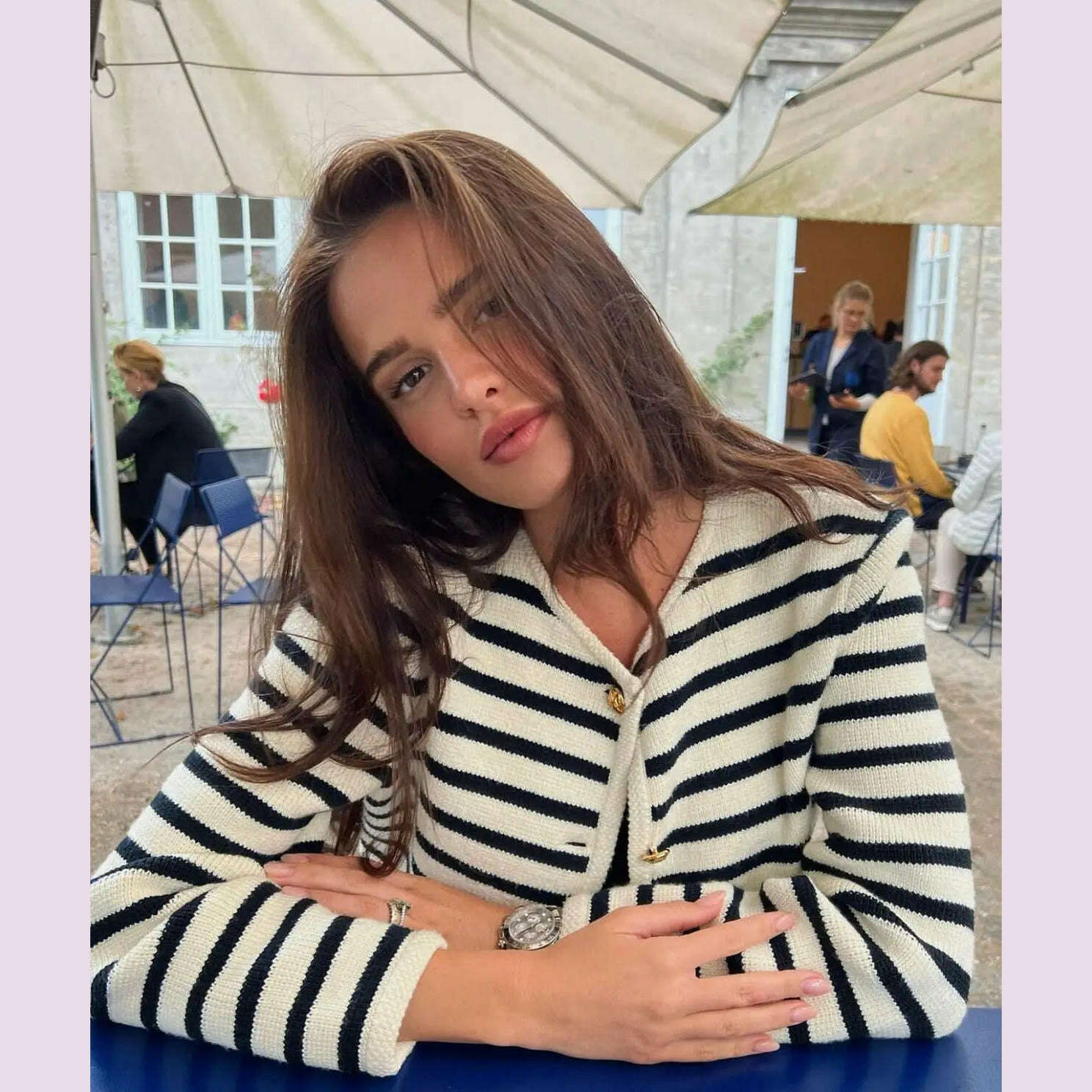 KIMLUD, Autumn Striped Single Breasted Knit Tops Shorts Women Sets Elegant Cardigan Sweater Two Piece Sets Womens Outifits Streetwear, KIMLUD Womens Clothes