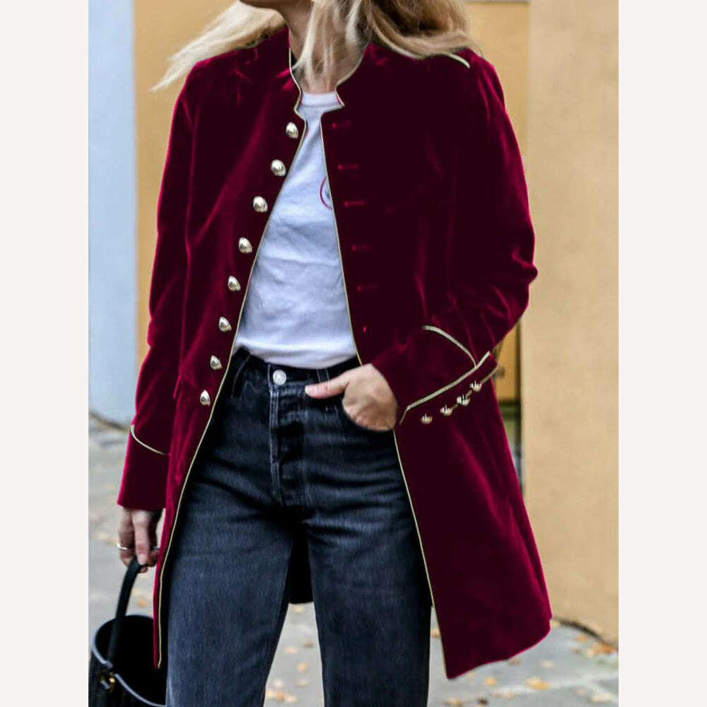 KIMLUD, Autumn Warm Velvet Jacket Women Long Sleeve Loose Women Coat Office Ladies Button Tops Female Outerwear Blazer Cardigan, Wine Red / XL, KIMLUD Womens Clothes