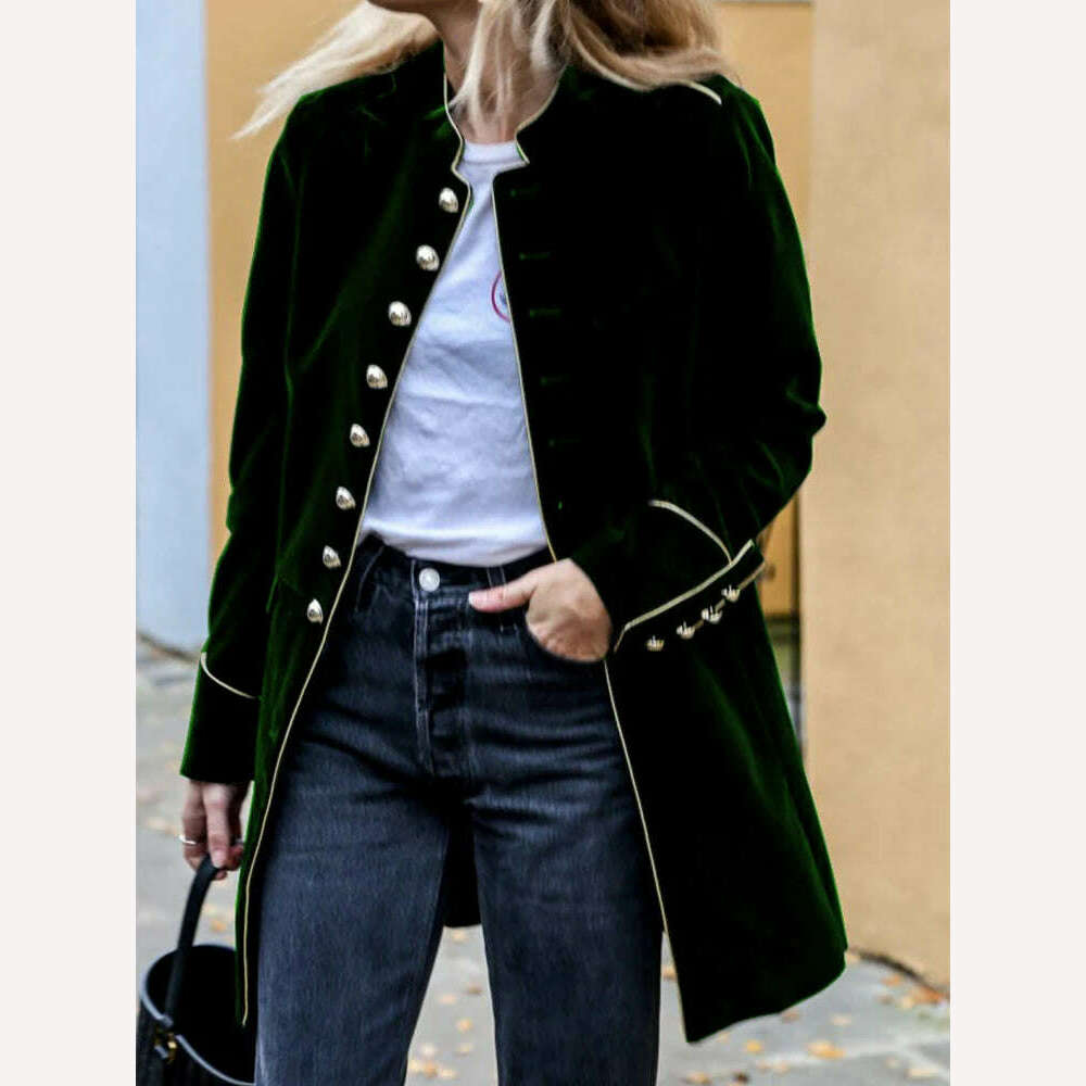 KIMLUD, Autumn Warm Velvet Jacket Women Long Sleeve Loose Women Coat Office Ladies Button Tops Female Outerwear Blazer Cardigan, Dark Green / S, KIMLUD Womens Clothes
