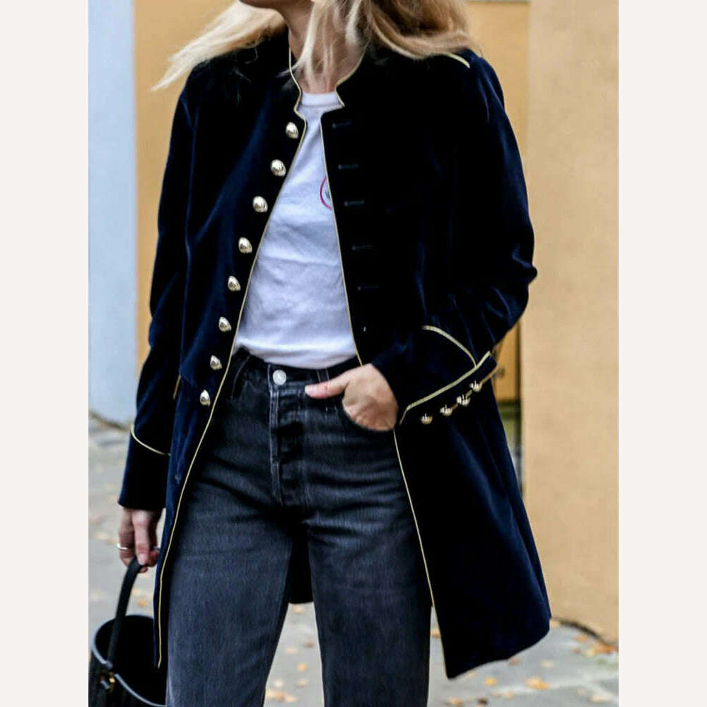 KIMLUD, Autumn Warm Velvet Jacket Women Long Sleeve Loose Women Coat Office Ladies Button Tops Female Outerwear Blazer Cardigan, Navy Blue / S, KIMLUD Womens Clothes