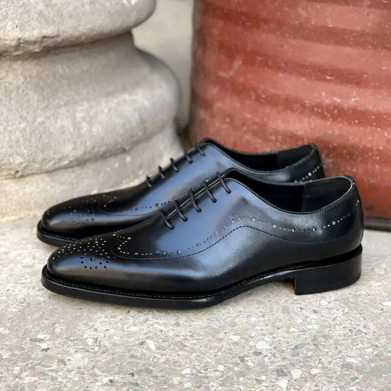 KIMLUD, Autumn Winter Black Dress Shoes for Men Italian Handmade Goodyear Welted Brogues Oxfords Perfect for Formal Suits and Social Occasions, KIMLUD Womens Clothes