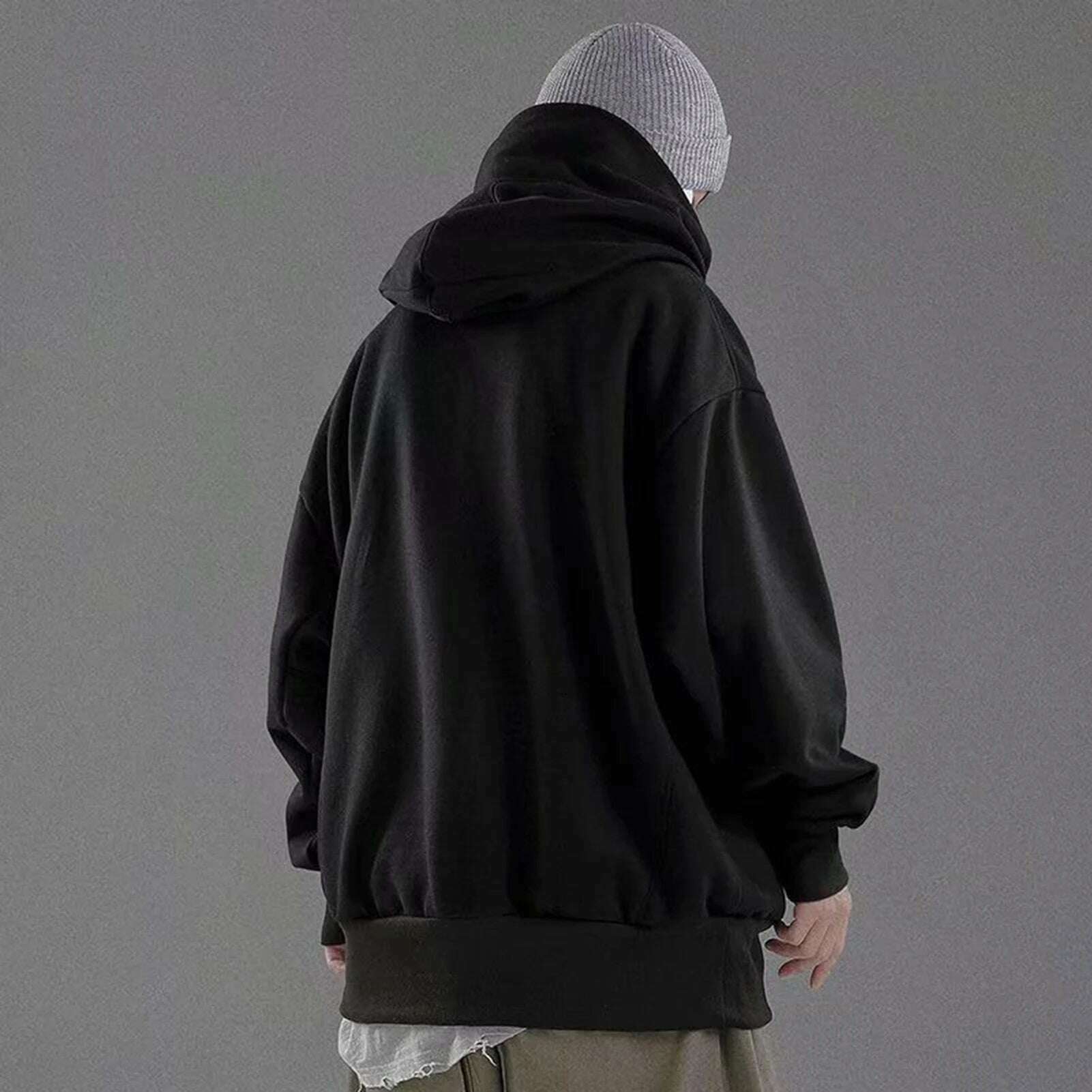 Autumn Winter High Collar Hoodie Pullover Loose Men Coat Tops Harajuku Hiphop Gothic Outwear Streetwear Fleece Hooded Sweatshirt - KIMLUD