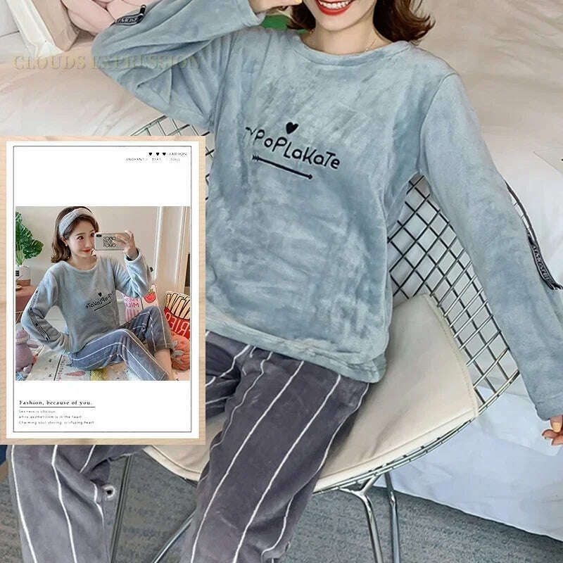 KIMLUD, Autumn Winter Kawaii Cartoon Pajama Sets Women Pyjamas Plaid Flannel Loung Sleepwear Girl Pijama Mujer Night Suits Homewear PJ, W6 POCKETLESS / M / CHINA, KIMLUD Women's Clothes