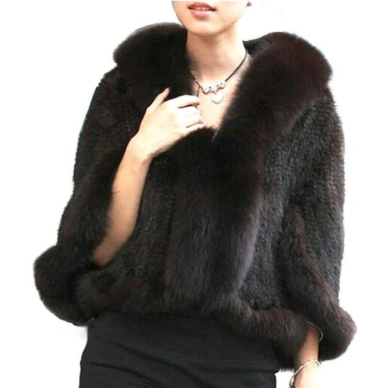 Autumn Winter Ladies' Genuine Knitted Mink Fur Shawls Fox Fur Collar Women Fur Pashmina Wraps Bridal Cape Coat Jacket - KIMLUD