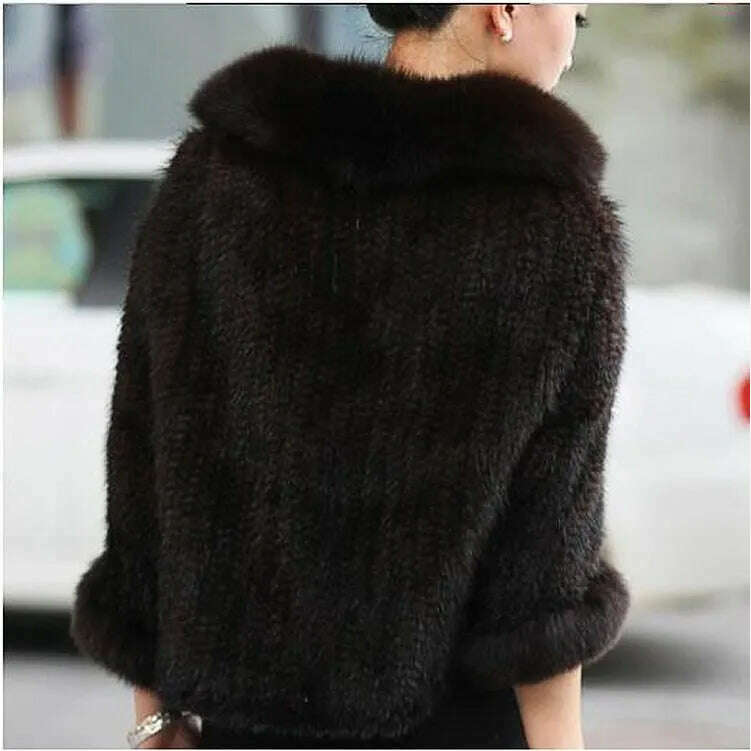 KIMLUD, Autumn Winter Ladies' Genuine Knitted Mink Fur Shawls Fox Fur Collar Women Fur Pashmina Wraps Bridal Cape Coat Jacket, KIMLUD Womens Clothes