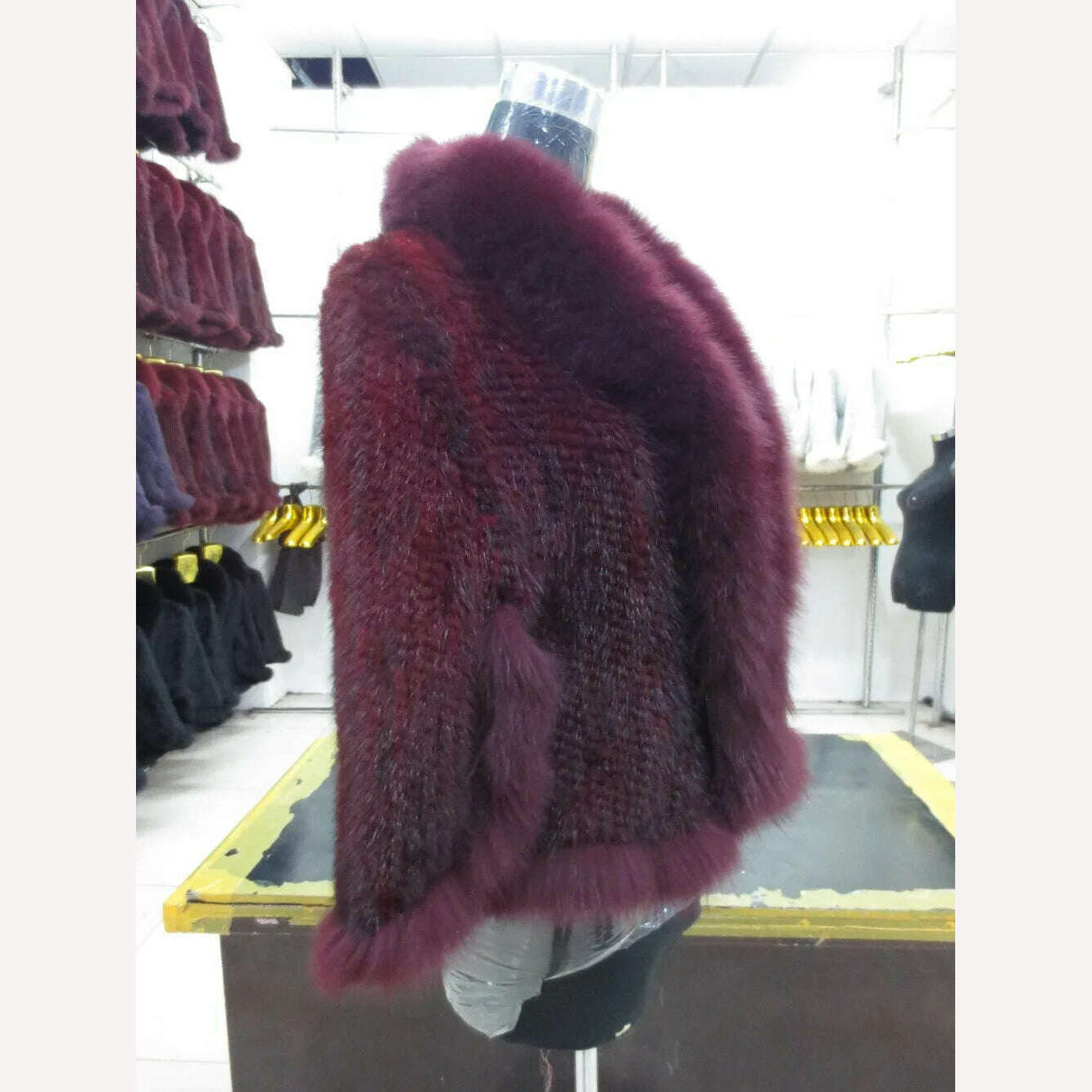 KIMLUD, Autumn Winter Ladies' Genuine Knitted Mink Fur Shawls Fox Fur Collar Women Fur Pashmina Wraps Bridal Cape Coat Jacket, KIMLUD Womens Clothes