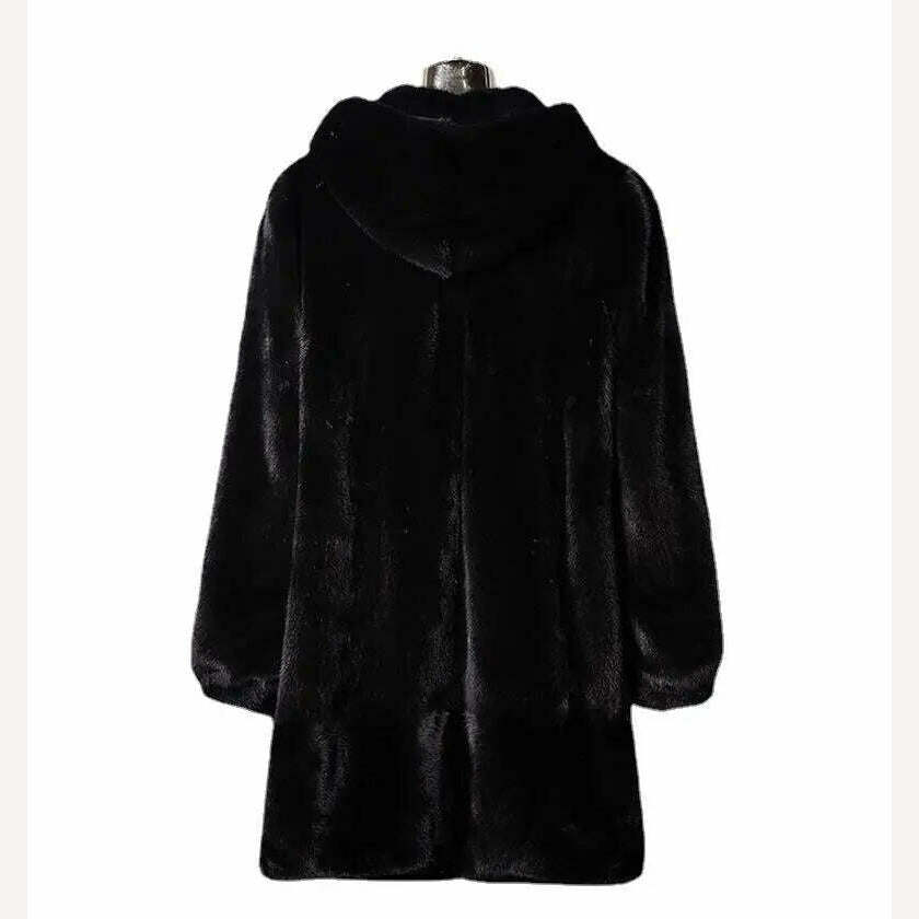 KIMLUD, Autumn Winter Long Warm Faux Fur Coat Women Imitation Mink Overcoat Female Soft Hooded Faux Mink Fur Parkas Jacket Plus Size 9XL, KIMLUD Womens Clothes