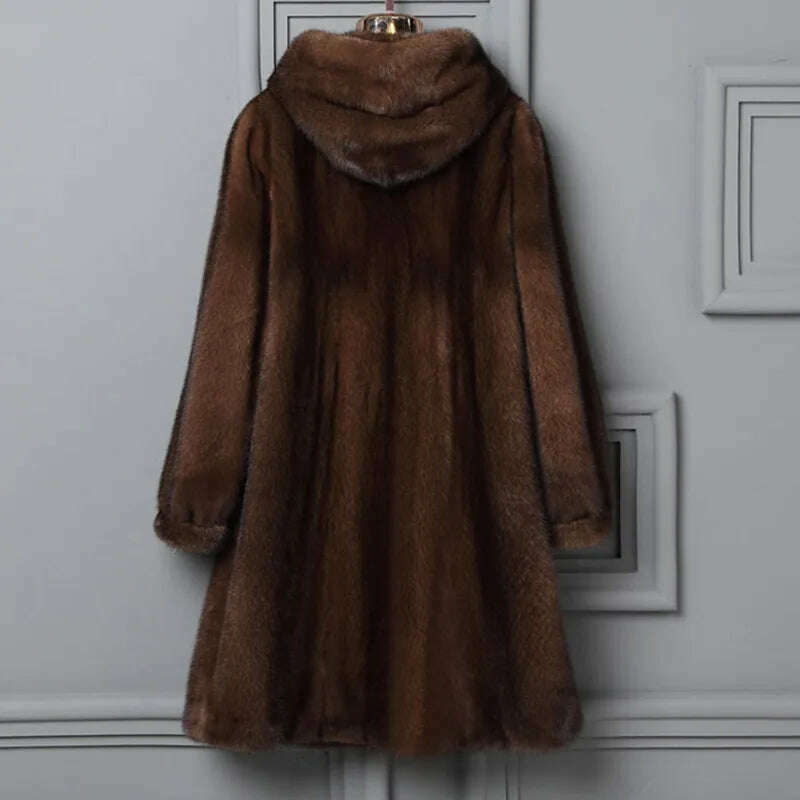 KIMLUD, Autumn Winter Long Warm Faux Fur Coat Women Imitation Mink Overcoat Female Soft Hooded Faux Mink Fur Parkas Jacket Plus Size 9XL, KIMLUD Womens Clothes