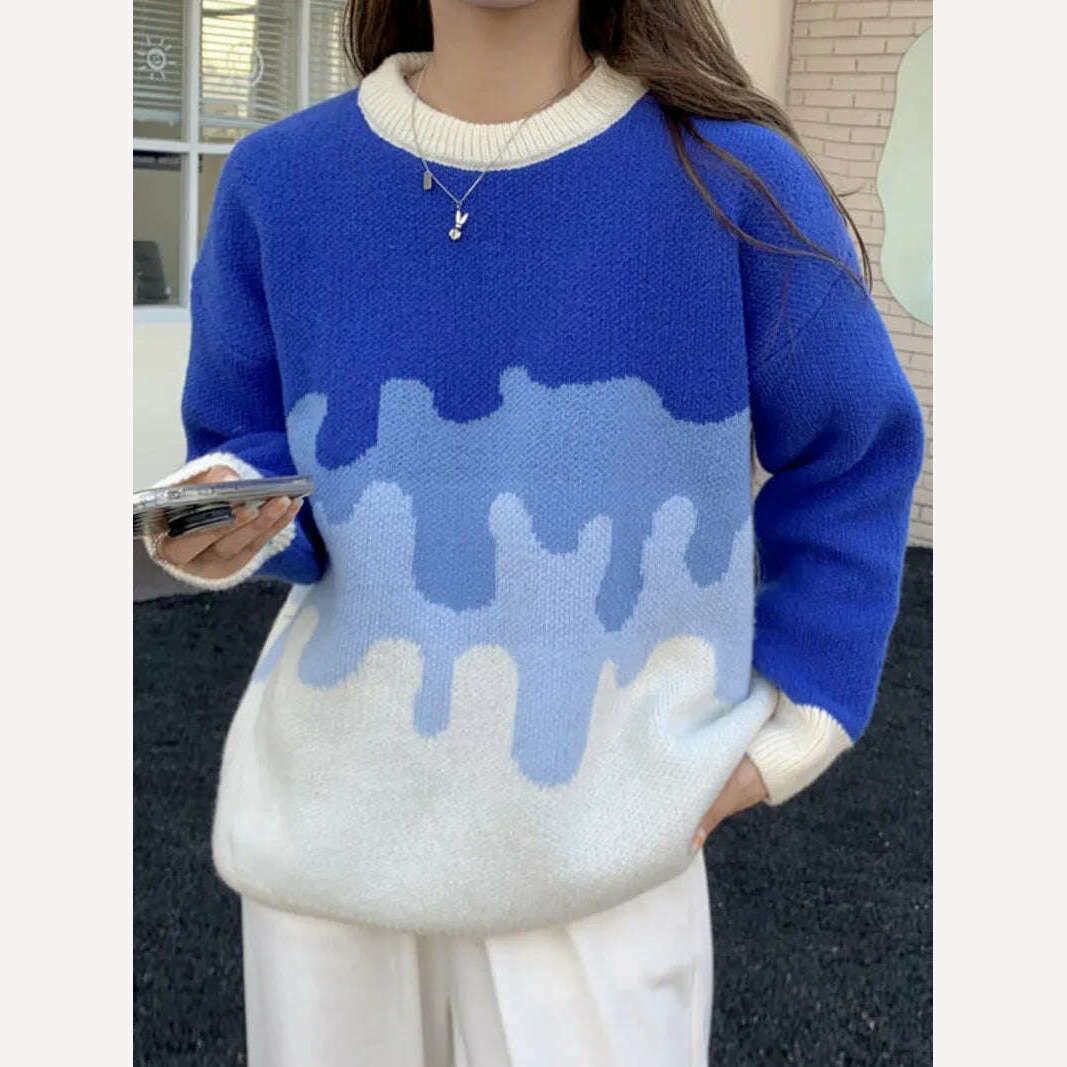 KIMLUD, Autumn Winter Thick Sweater Ladies O-neck Sweater Long Sleeve Loose Casual Korean Style Klein Blue Top Women Jumper Femme 2022, KIMLUD Womens Clothes