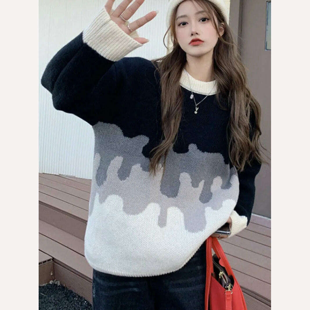 KIMLUD, Autumn Winter Thick Sweater Ladies O-neck Sweater Long Sleeve Loose Casual Korean Style Klein Blue Top Women Jumper Femme 2022, KIMLUD Women's Clothes