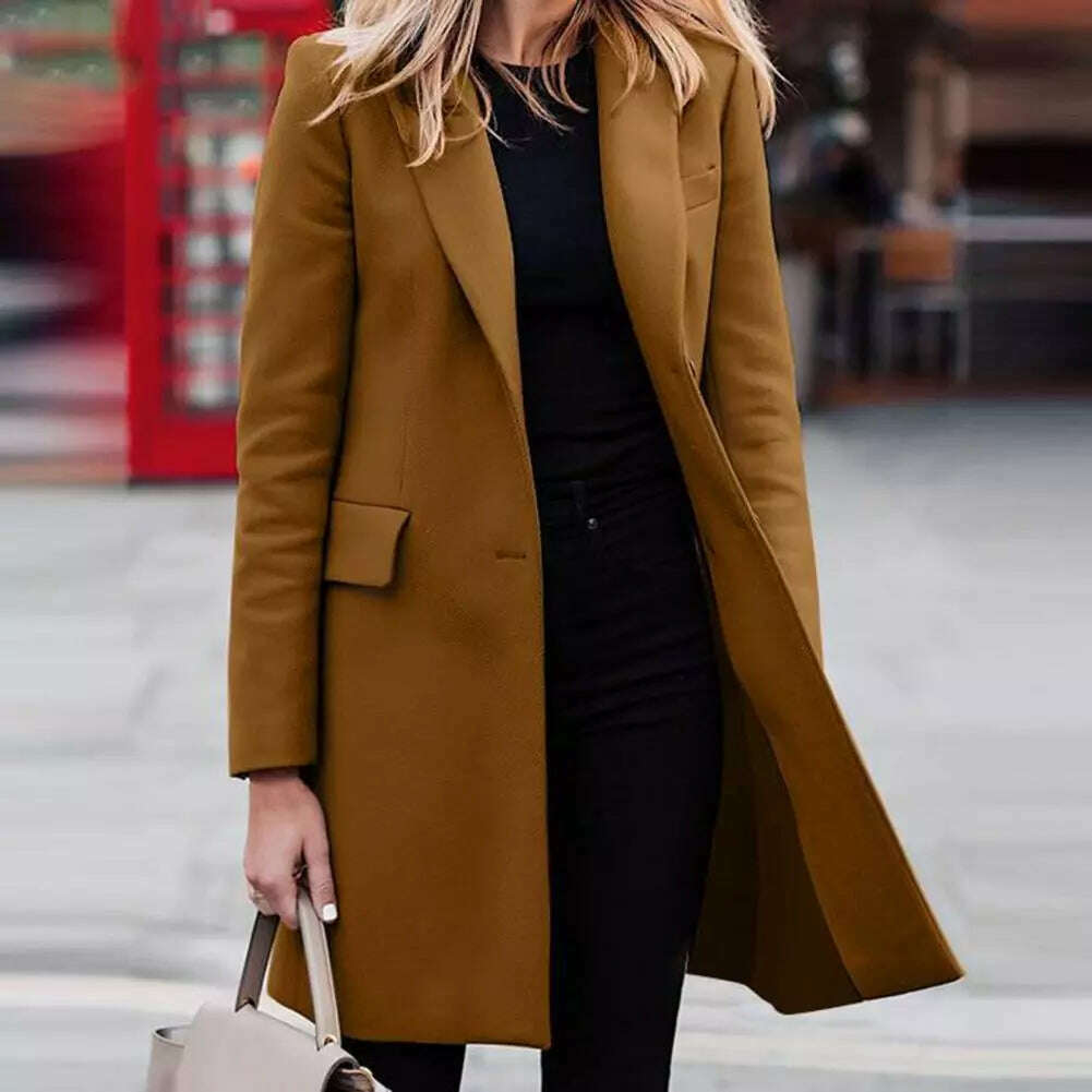 KIMLUD, Autumn Winter Trench Coat for Women Suit Coat Single-breasted Long Blazer Jacket Women Coat sobretudo feminino ветровка женская, KIMLUD Womens Clothes