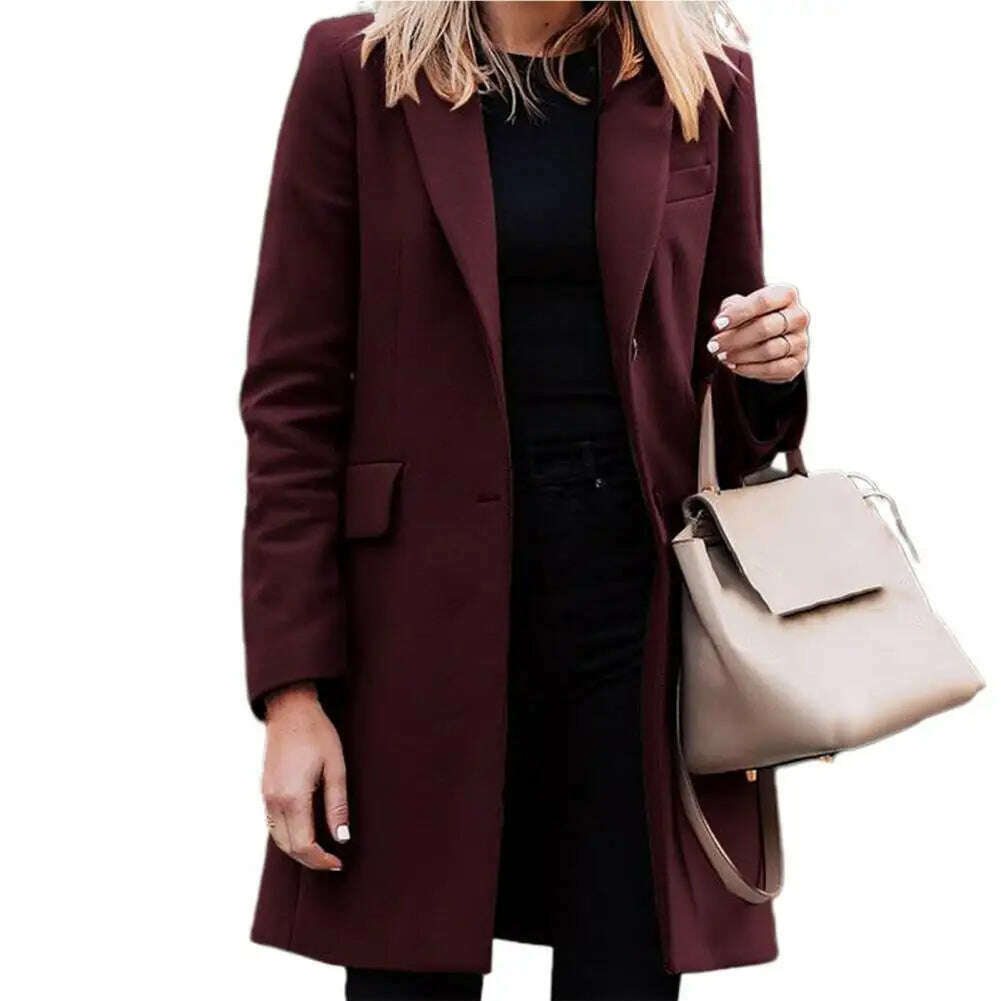 KIMLUD, Autumn Winter Trench Coat for Women Suit Coat Single-breasted Long Blazer Jacket Women Coat sobretudo feminino ветровка женская, Red / 2XL, KIMLUD Womens Clothes