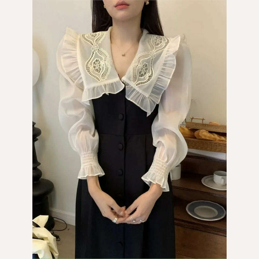 KIMLUD, Autumn Women's Vintage Dress Elegant Single-Breasted Patchwork Y2K Clothes Ladies Black Robe Korean Style Casual One Piece 2022, black / One Size, KIMLUD Womens Clothes